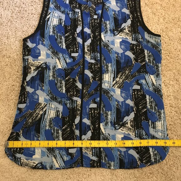 Cleo Petites Artsy Blue Lagoon Black Piping Tunic Tank Top - Picture 11 of 12